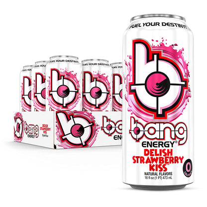 BANG Energy Drink - Zero Calories, Sugar Free, With Super Creatine, Ultra CoQ10 - Delish Strawberry Kiss, 16oz Cans (Pack of 12)