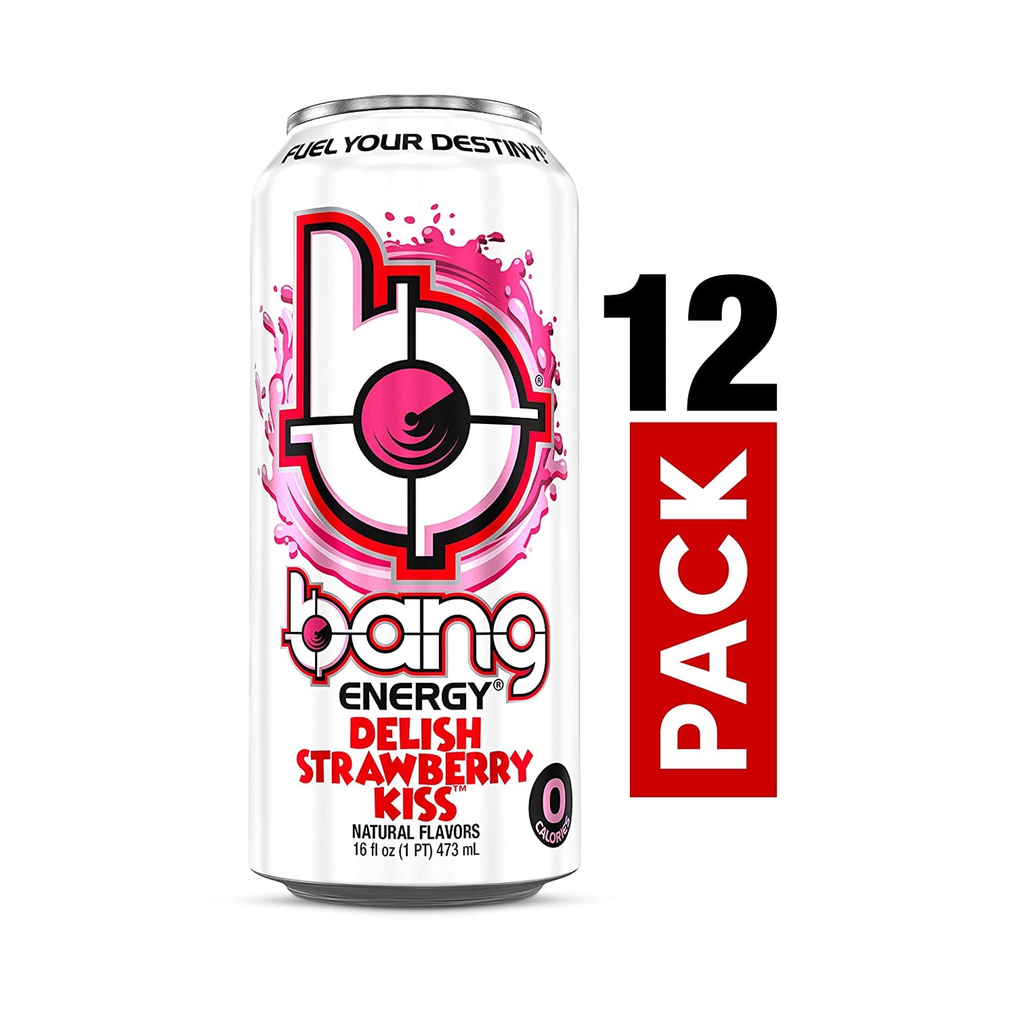 BANG Energy Drink - Zero Calories, Sugar Free, With Super Creatine, Ultra CoQ10 - Delish Strawberry Kiss, 16oz Cans (Pack of 12)