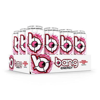 BANG Energy Drink - Zero Calories, Sugar Free, With Super Creatine, Ultra CoQ10 - Delish Strawberry Kiss, 16oz Cans (Pack of 12)