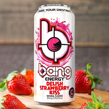 BANG Energy Drink - Zero Calories, Sugar Free, With Super Creatine, Ultra CoQ10 - Delish Strawberry Kiss, 16oz Cans (Pack of 12)