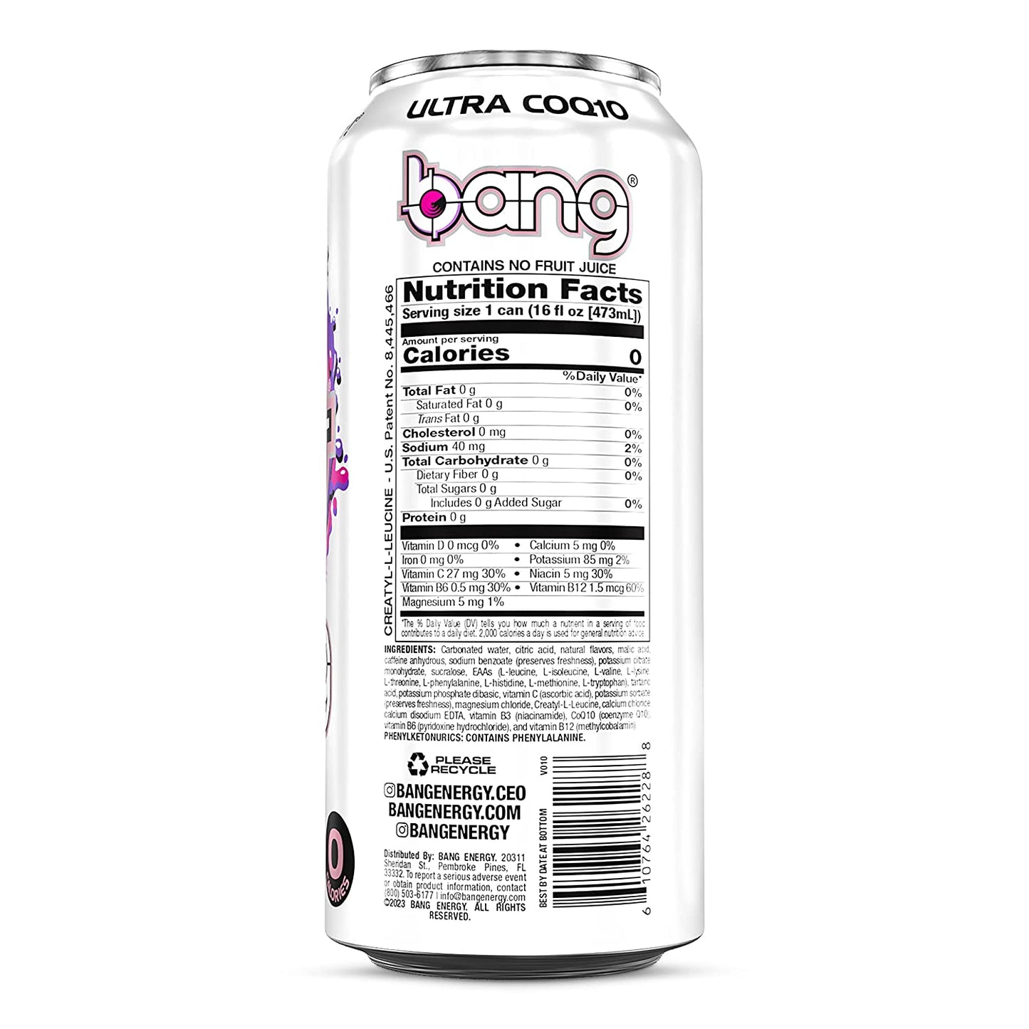 BANG Energy Drink - Zero Calories, Sugar Free, With Super Creatine, Ultra CoQ10 - Delish Strawberry Kiss, 16oz Cans (Pack of 12)