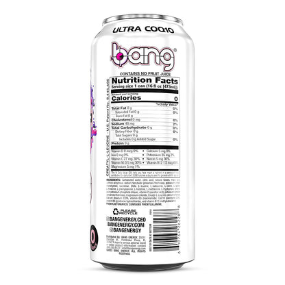 BANG Energy Drink - Zero Calories, Sugar Free, With Super Creatine, Ultra CoQ10 - Delish Strawberry Kiss, 16oz Cans (Pack of 12)