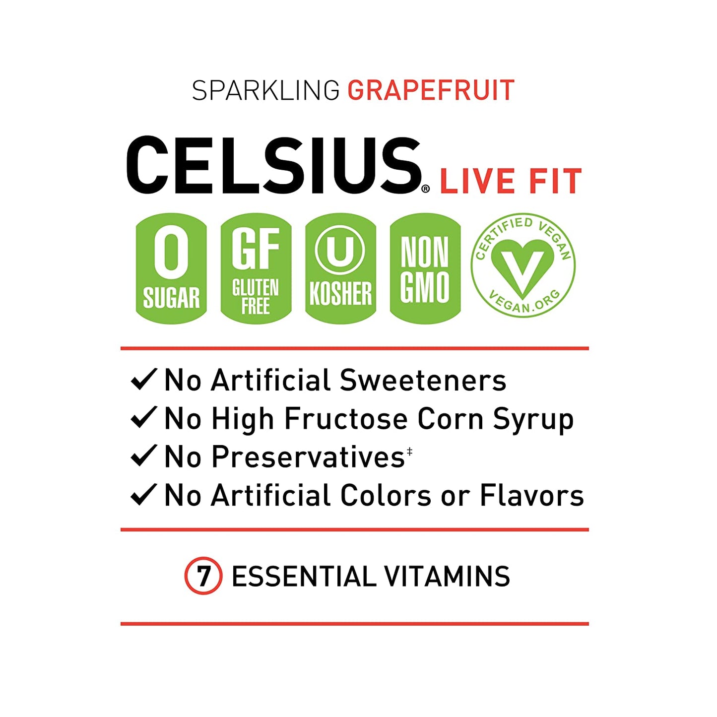 CELSIUS Sparkling, Sweetened with Stevia, Fitness Drink, Zero Sugar, 12oz. Slim Can | Grapefruit (Pack of 24)