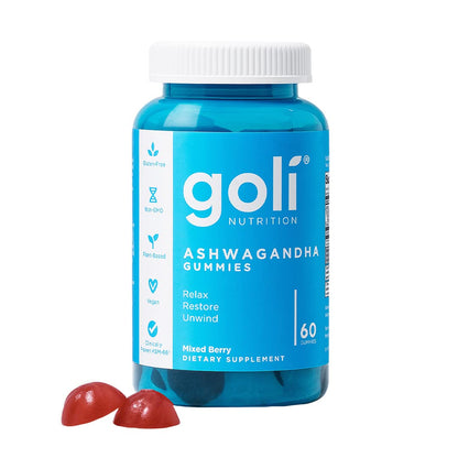 GOLI - Ashwagandha & Vitamin D Gummy - KSM-66, Vegan, Plant Based, Non-GMO, Gluten-Free & Gelatin Free Relax. Restore. Unwind - Mixed Berry, (60) Gummies