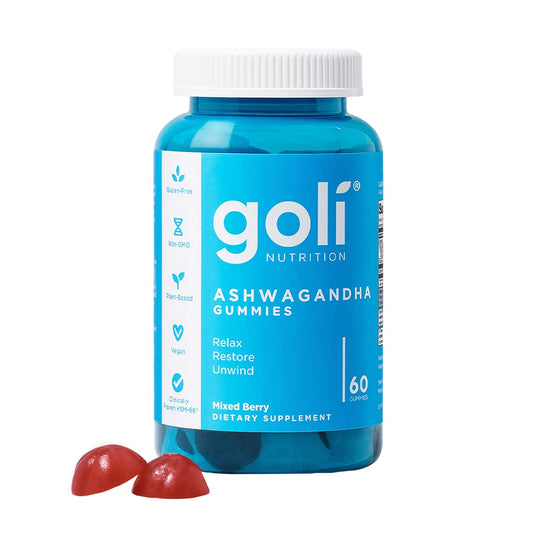 GOLI - Ashwagandha & Vitamin D Gummy - KSM-66, Vegan, Plant Based, Non-GMO, Gluten-Free & Gelatin Free Relax. Restore. Unwind - Mixed Berry, (60) Gummies