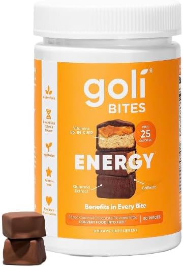 Goli Nutrition Energy Bites - Caffeinated; Vegetarian; Gluten Free; Vitamins B6, B9, B12; No Added Preservatives - Salted Caramel Chocolate Flavor, 30 Pieces