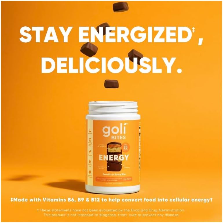 Goli Nutrition Energy Bites - Caffeinated; Vegetarian; Gluten Free; Vitamins B6, B9, B12; No Added Preservatives - Salted Caramel Chocolate Flavor, 30 Pieces