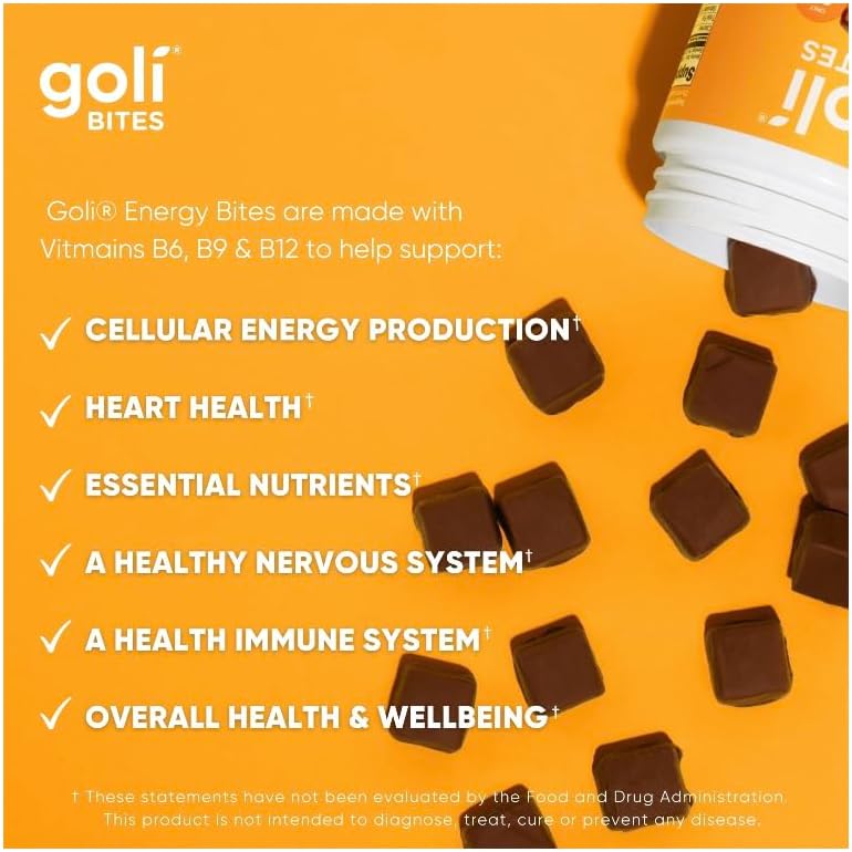 Goli Nutrition Energy Bites - Caffeinated; Vegetarian; Gluten Free; Vitamins B6, B9, B12; No Added Preservatives - Salted Caramel Chocolate Flavor, 30 Pieces