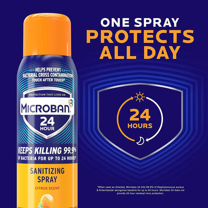 MICROBAN Disinfectant Spray, 24 Hour Sanitizing and Antibacterial Spray, Sanitizing Spray, Citrus Scent, 2 Count (15oz Each)