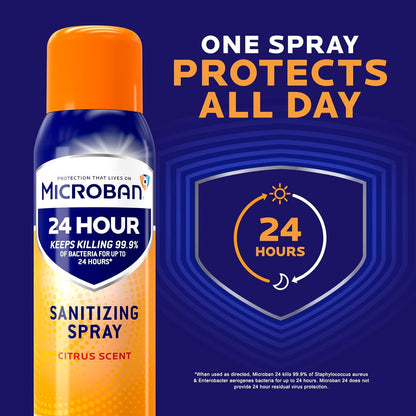 MICROBAN Disinfectant Spray, 24 Hour Sanitizing and Antibacterial Spray, Sanitizing Spray, Citrus Scent, 2 Count (15oz Each)