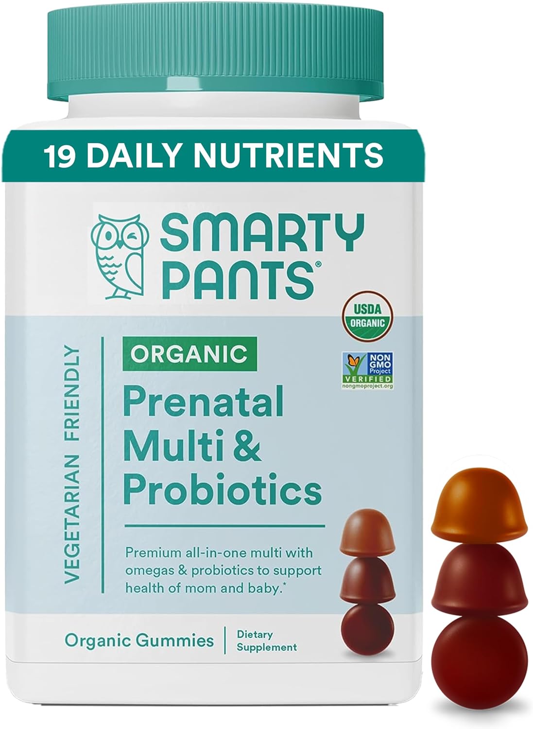 SmartyPants Organic Prenatal Vitamins for Women, Multivitamin Gummies: Probiotics, Biotin, Methylfolate, Omega 3 (ALA), Vitamin D3, C, Vitamin B12, B6, Vitamin A, K2 & Zinc, 120 Count (30 Day Supply)