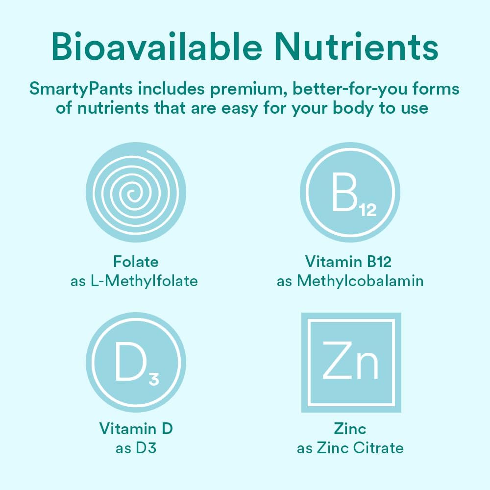 SmartyPants Organic Prenatal Vitamins for Women, Multivitamin Gummies: Probiotics, Biotin, Methylfolate, Omega 3 (ALA), Vitamin D3, C, Vitamin B12, B6, Vitamin A, K2 & Zinc, 120 Count (30 Day Supply)