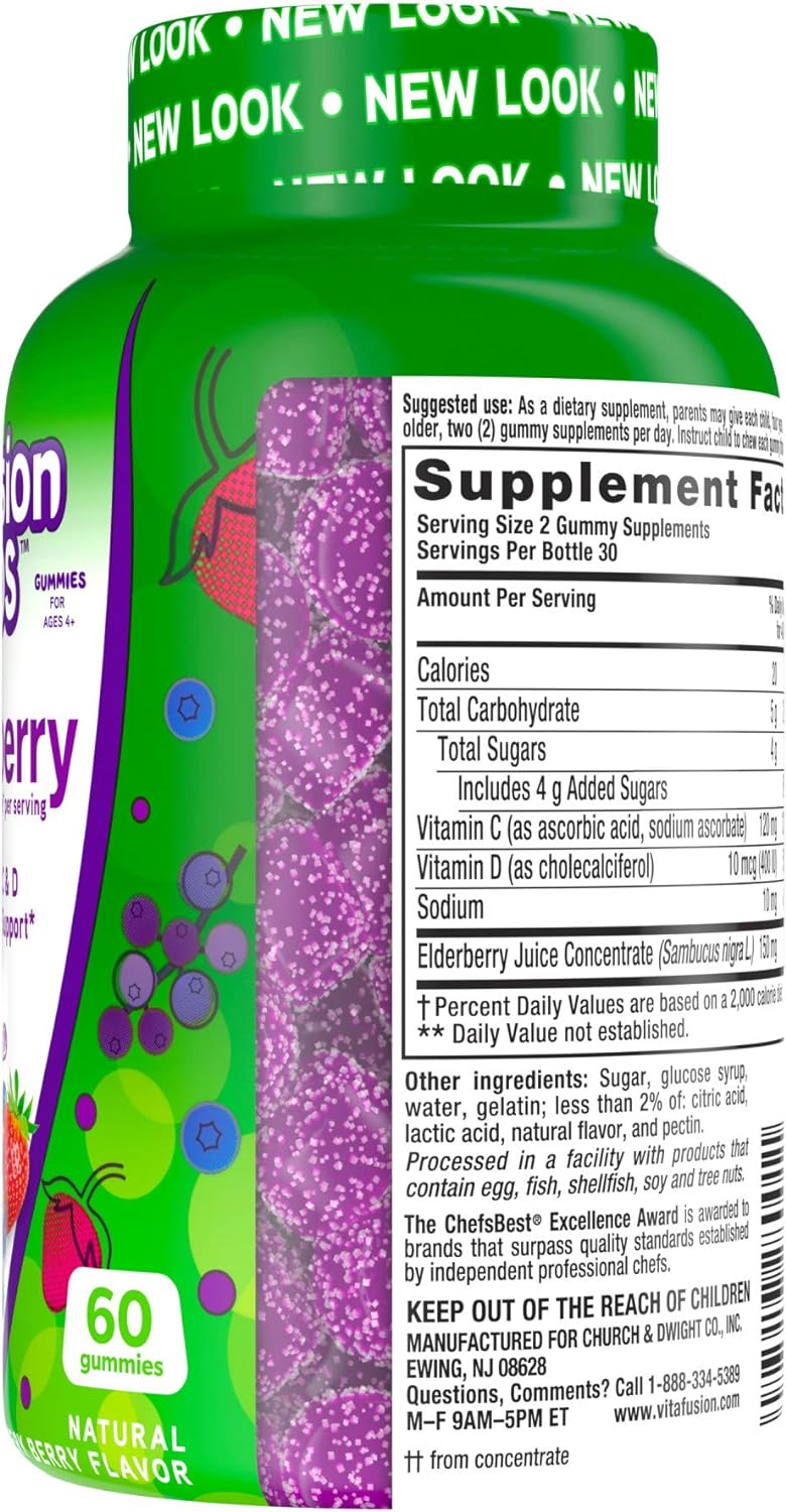 Vitafusion Kids Elderberry Gummy Vitamins, Delicious Immune Support Gummies for Kids, 60Ct