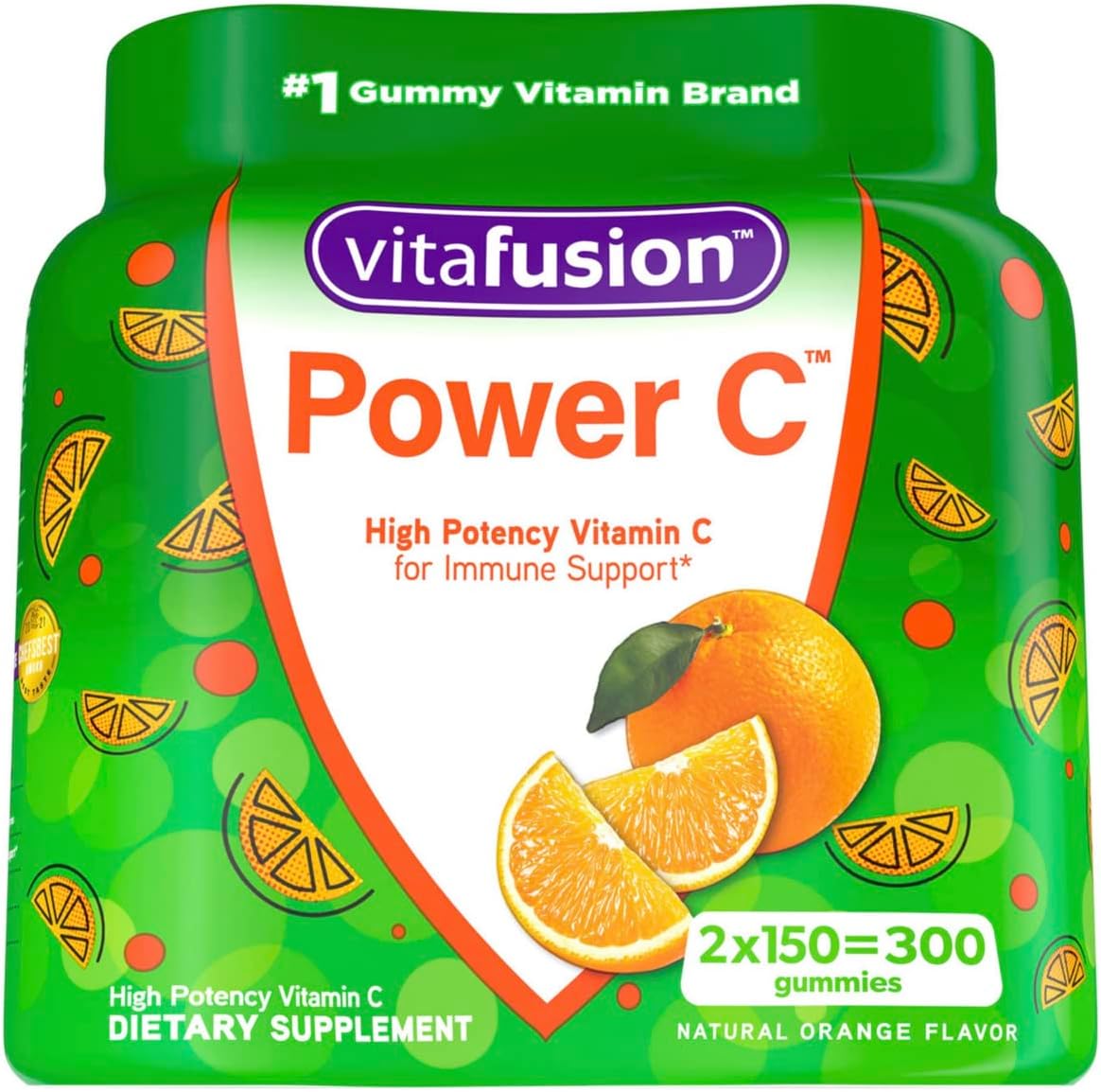 Vitafusion | Power C Gummy Vitamin - Immune Support, High Potency Vitamin C | Natural Orange Flavor, 2 Bottles x 150 ct (Total 300 Gummies)