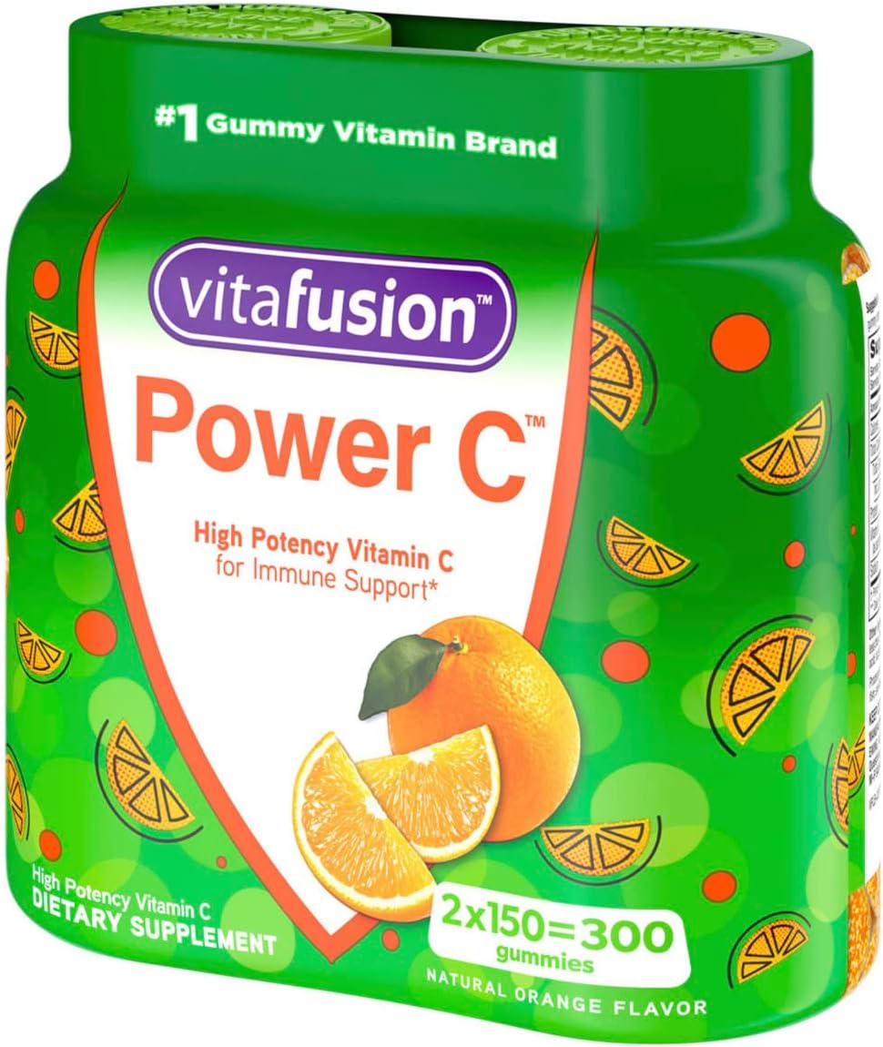 Vitafusion | Power C Gummy Vitamin - Immune Support, High Potency Vitamin C | Natural Orange Flavor, 2 Bottles x 150 ct (Total 300 Gummies)