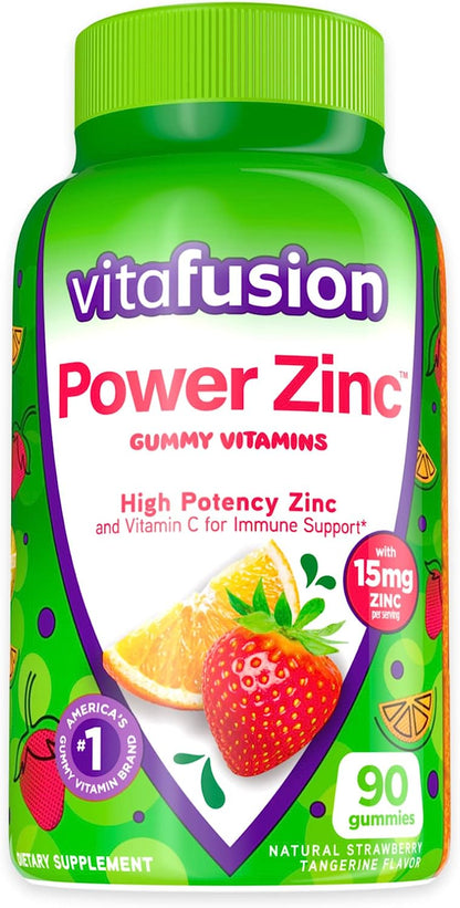 Vitafusion Power Zinc Gummy Vitamins, Strawberry Tangerine Flavored Immune Support (1), 90 Count