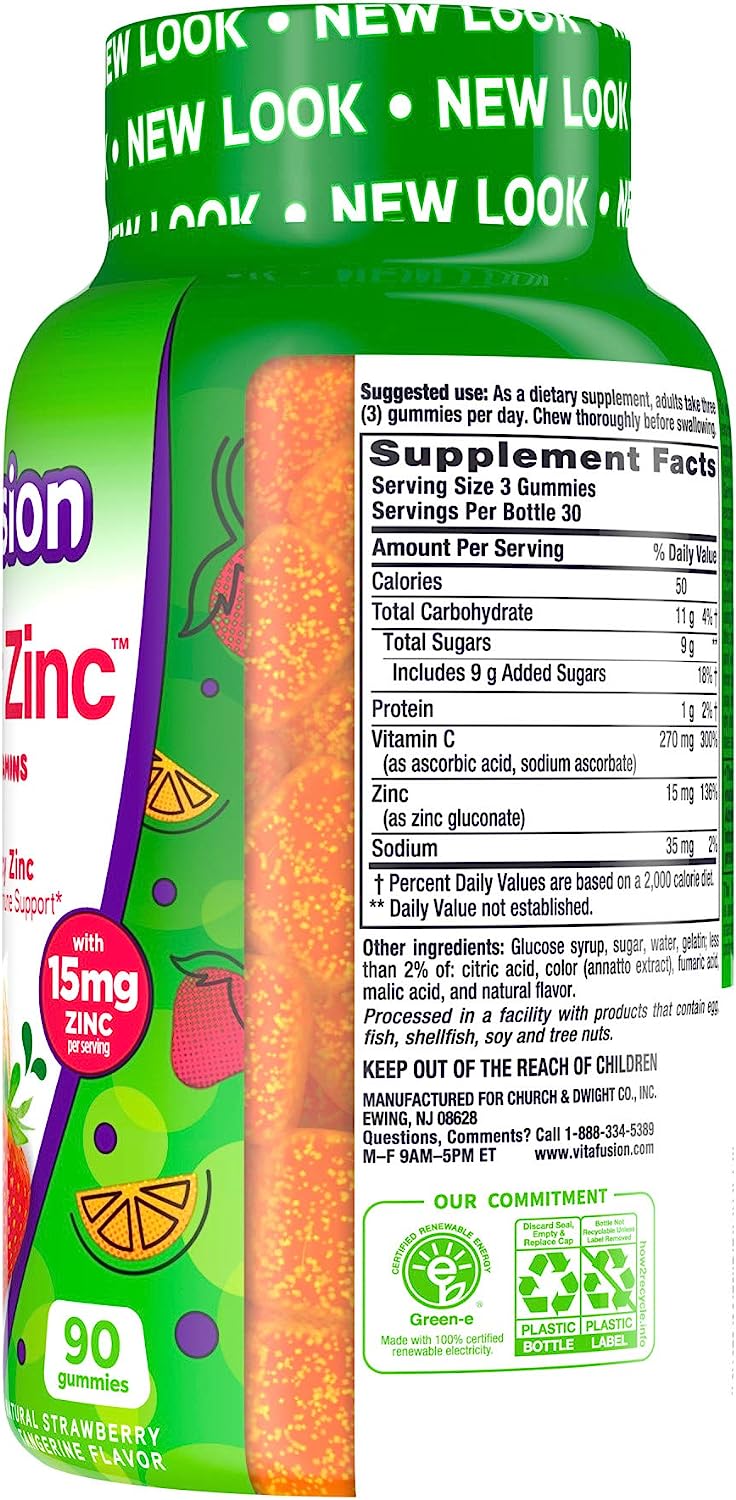 Vitafusion Power Zinc Gummy Vitamins, Strawberry Tangerine Flavored Immune Support (1), 90 Count