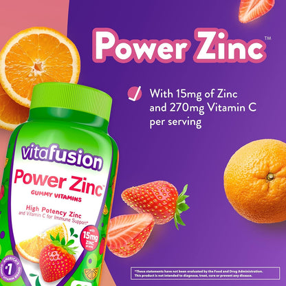 Vitafusion Power Zinc Gummy Vitamins, Strawberry Tangerine Flavored Immune Support (1), 90 Count